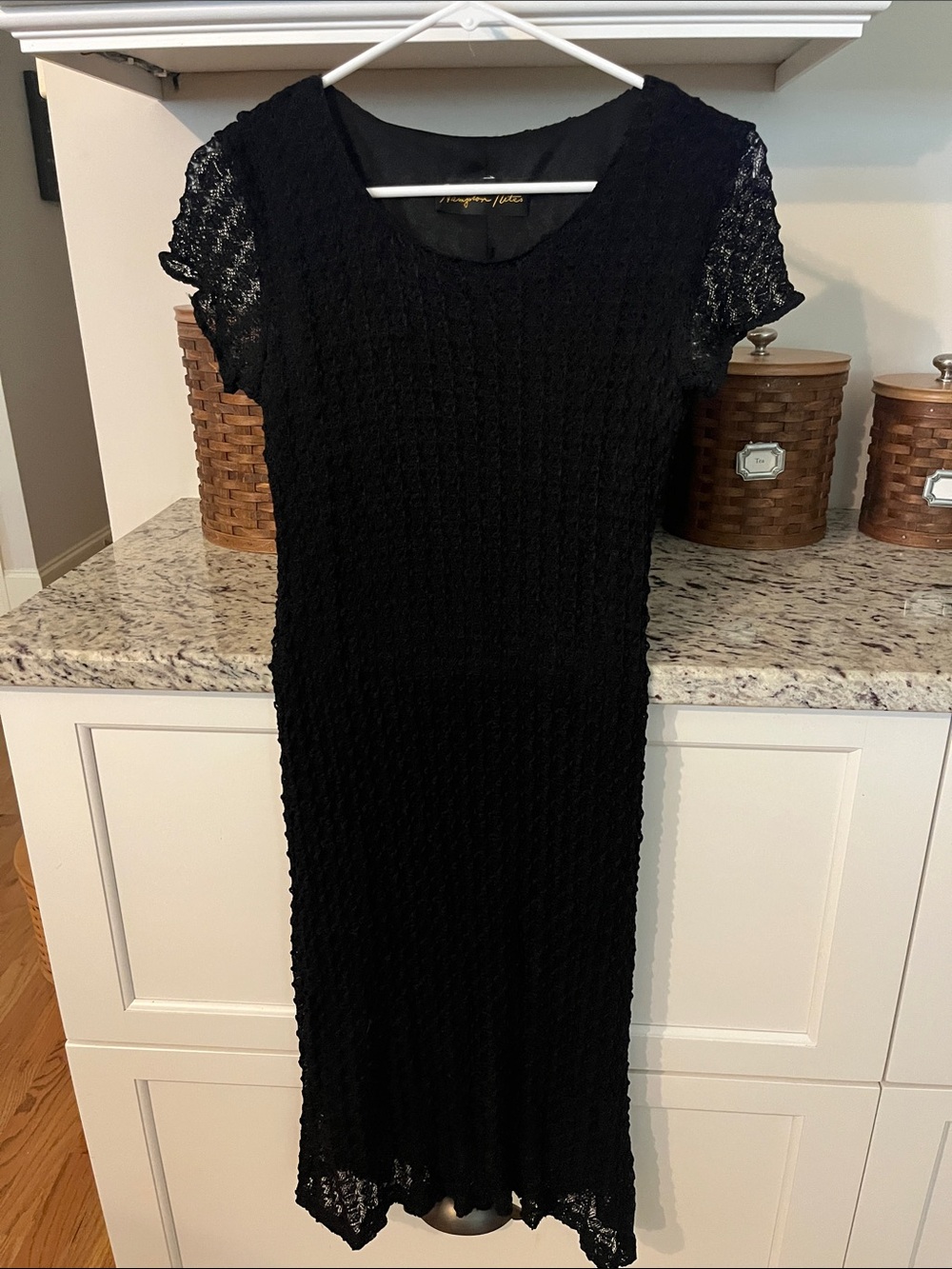 Black Lace Short-Sleeve Midi Dress